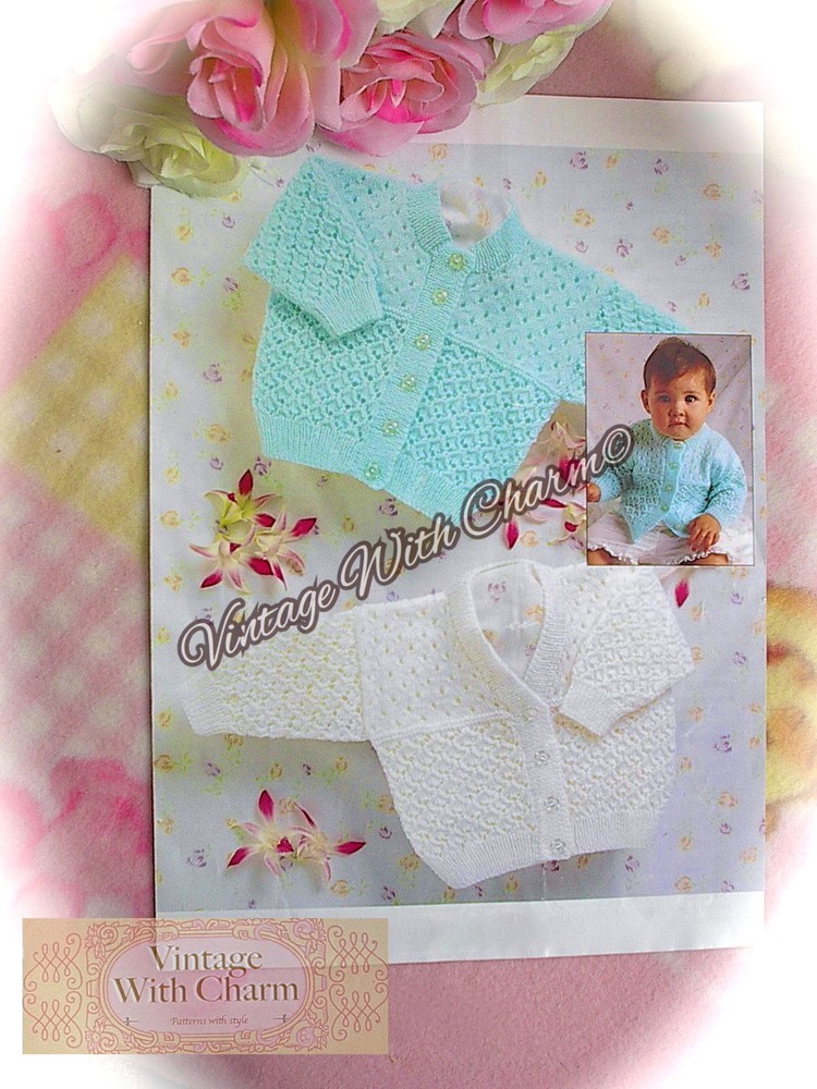 Vintage Knitting Pattern Baby's Cardigan 2 Styles, 5 Sizes