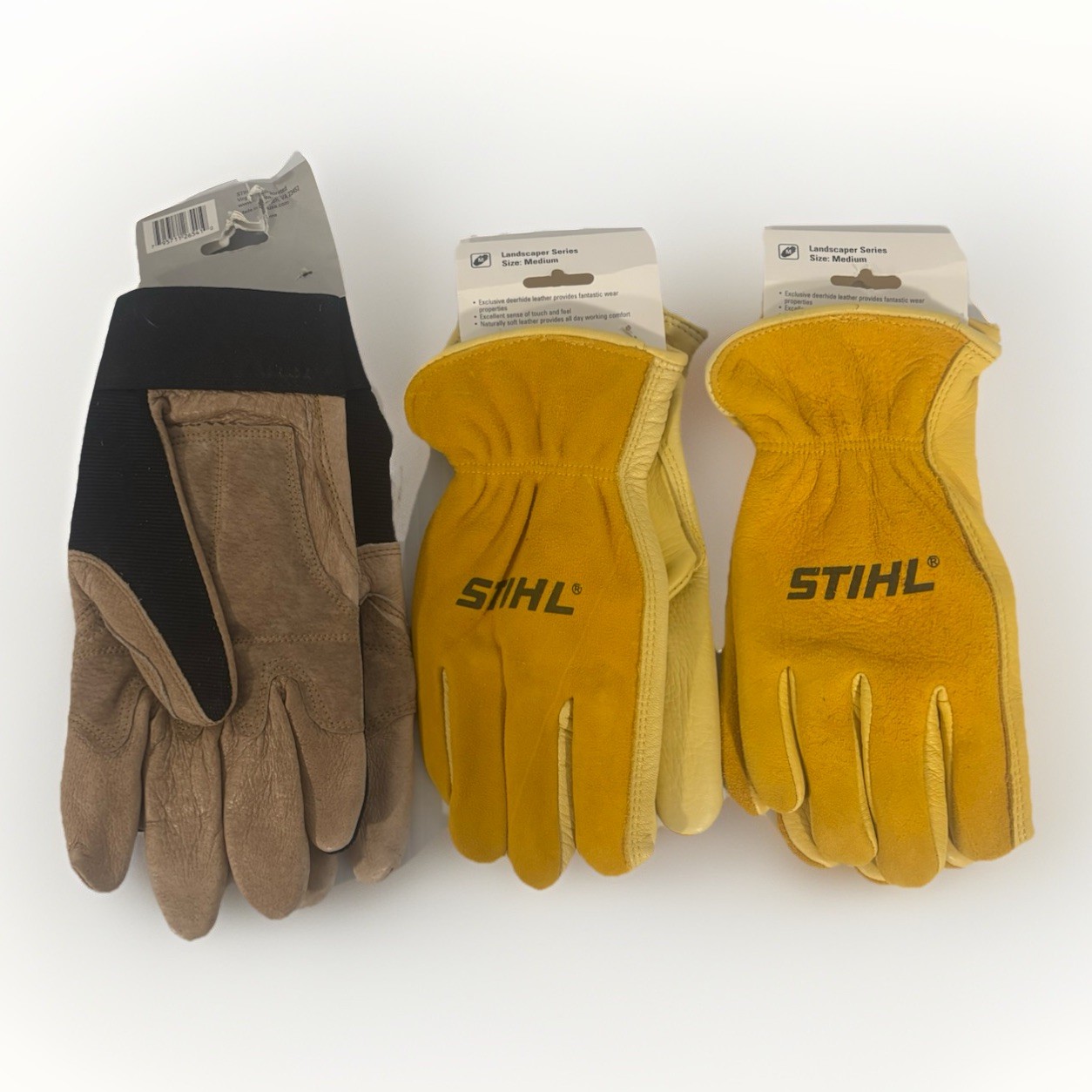 3-Pk STIHL Leather Work Gloves (2) Medium Landscaper (1) XL Proscaper Heavy Duty