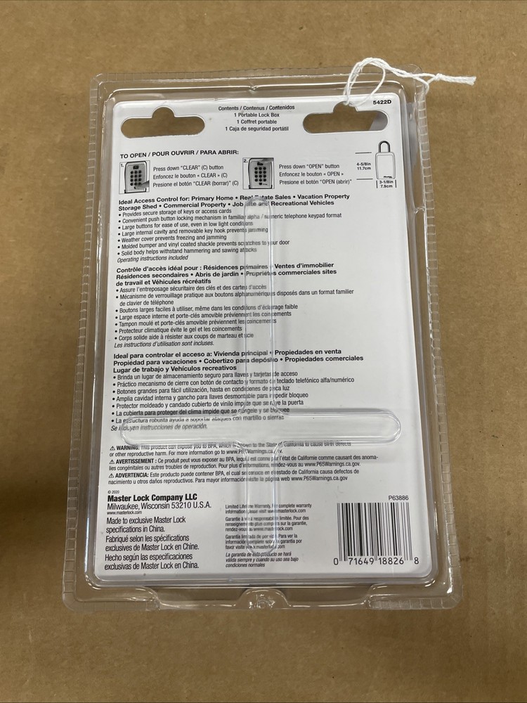 Master Lock Portable Push Button Lock Box: Key & Access Card Storage! #5422D