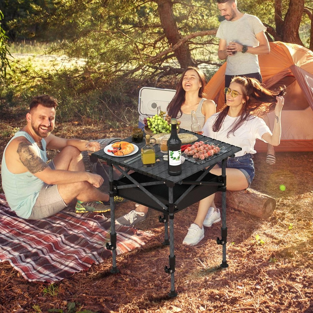 Portable Folding Camping Table w/ Adjustable Height Rustproof Carbon Steel