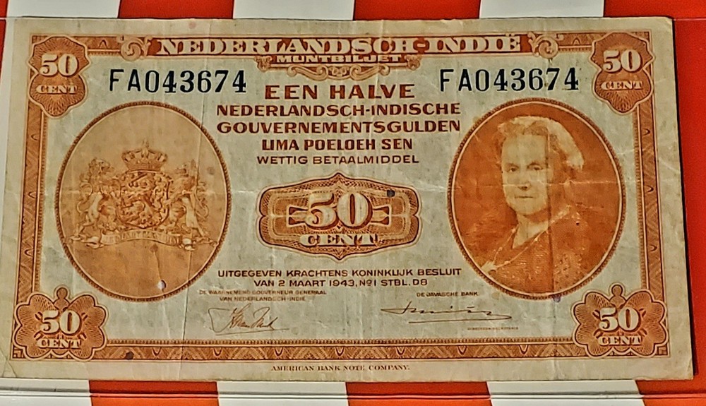 INDIA 50 Cent Banknote 1943 WWII