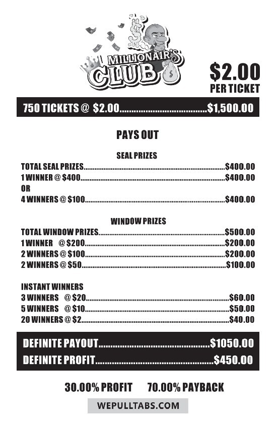 pull tickets Millionaire's Club 750 Count 2pt
