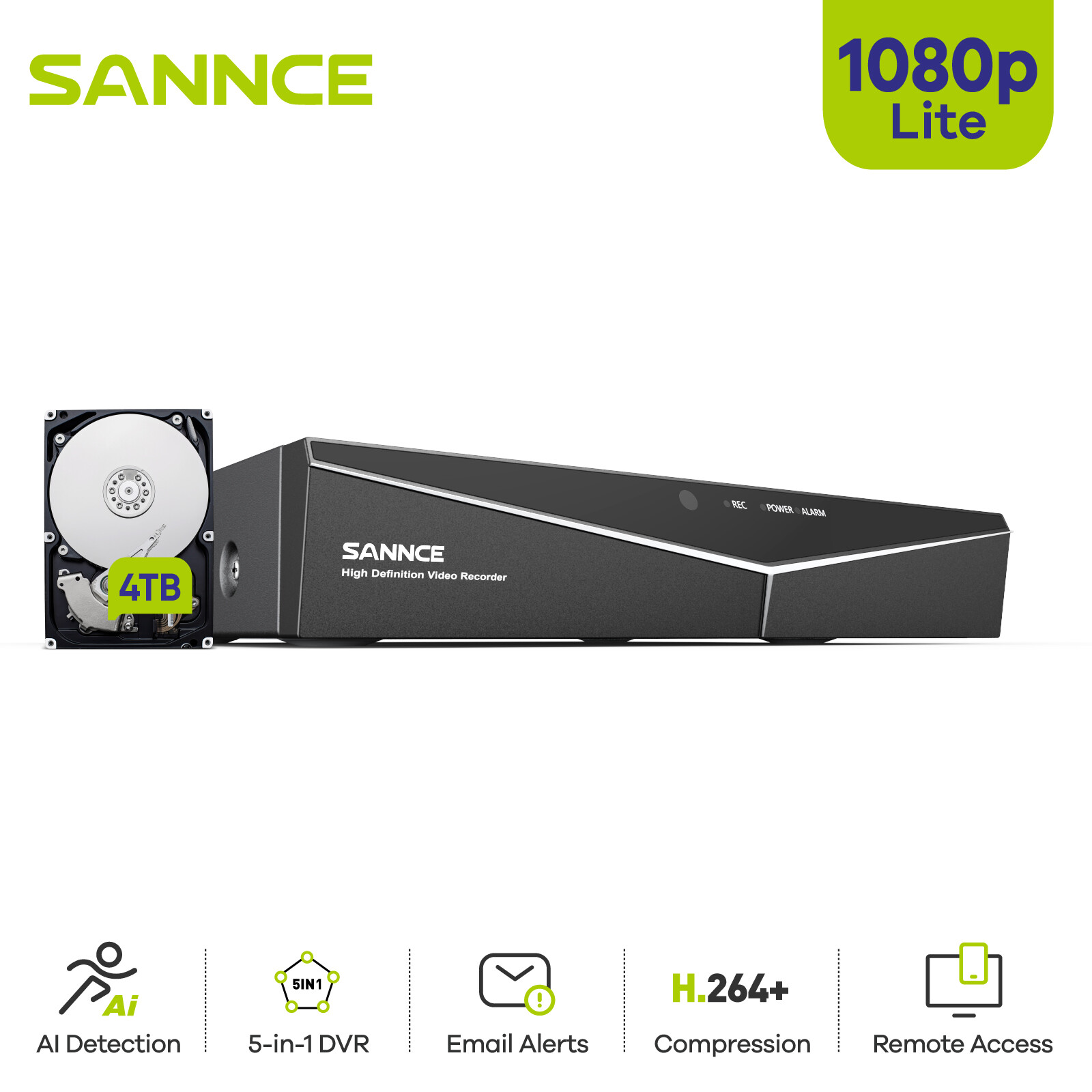 SANNCE 5in1 16CH DVR 1080P Lite CCTV Security Video Recorder for Camera System