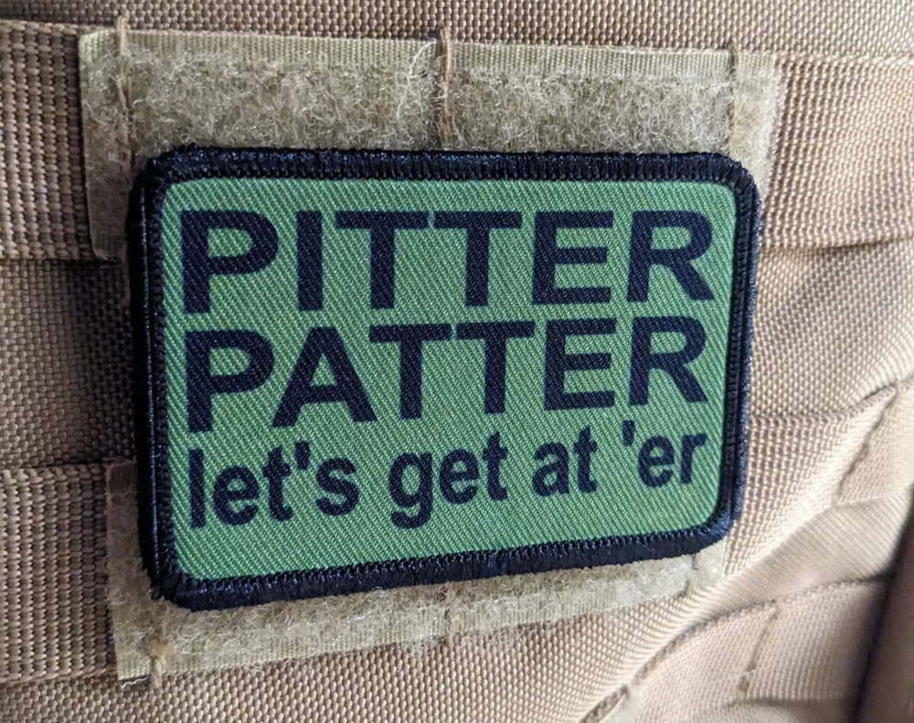 green Pitter patter let's get at 'er meme 2"x3" hook and loop funny patch