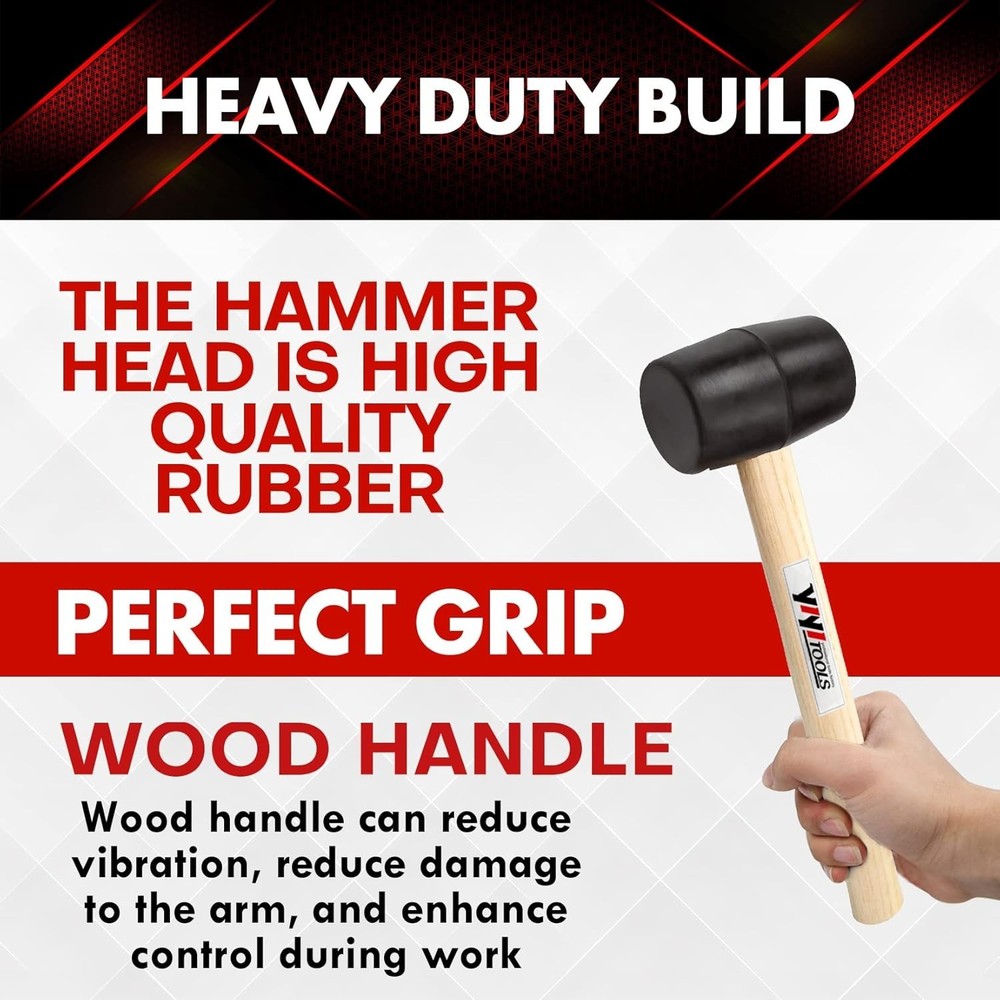 YY-2-005 Black Rubber Mallet with Solid Wood Handle - 8oz Lightweight Hammer