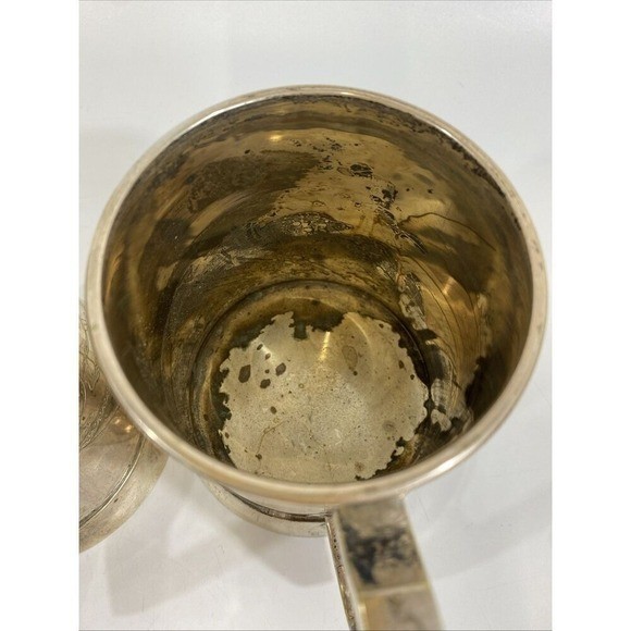 Vtg English Silver Plated Heraldic Lion Crest Tankard Beer Mug Steins Set of 2