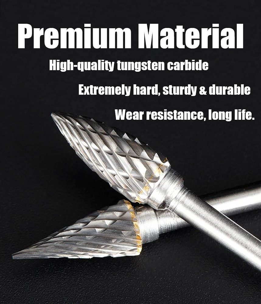1/8" Shank Carbide Burr Bits Compatible with Dremel Bits Metal Grinding Bits