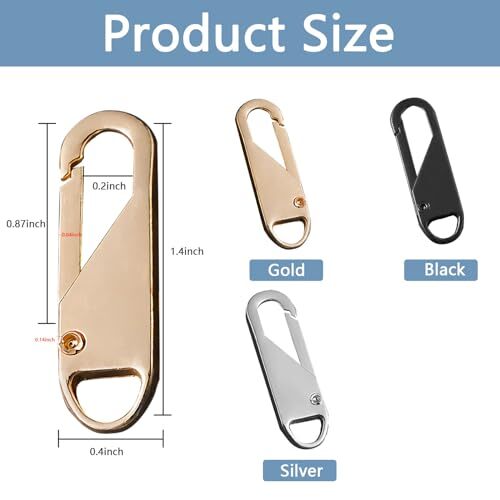 Deoward Zipper Pull, 6 PCS 6pcs Zipper Pulls Cord (Black+Silver+Gold)