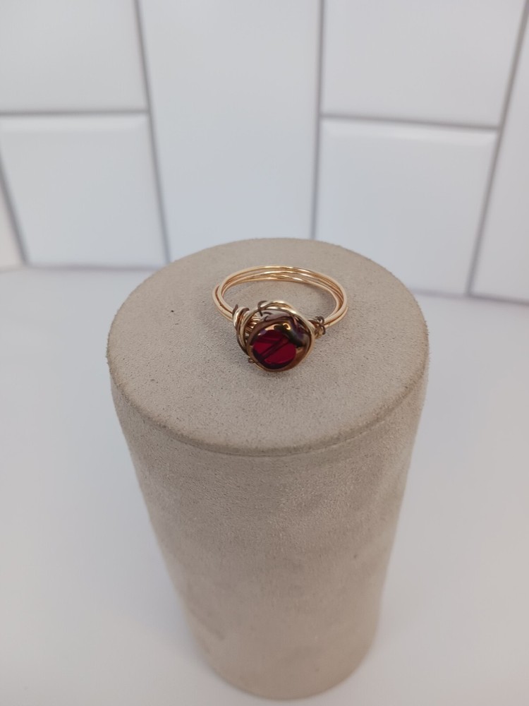 Copper Wire Wrapped Ring w/Ruby colored Stone (5044)