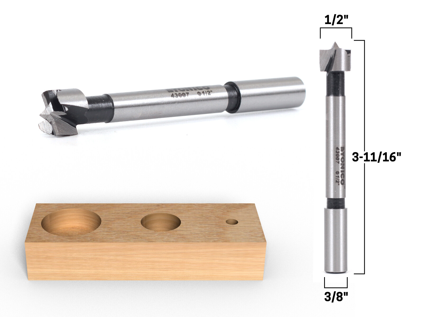 1/2" Diameter Steel Forstner Drill Bit - 3/8" Shank - Yonico 43007S