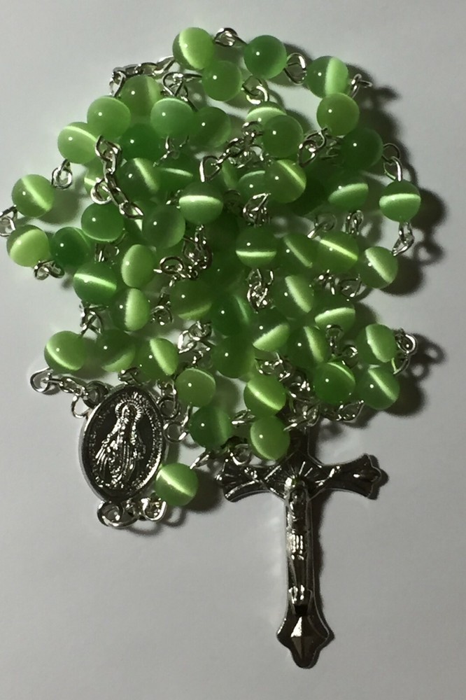 Light Green Cats Eye Catholic Prayer Rosary Beads