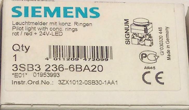 New Siemens 3SB3 236-6BA20 Red Pilot Light Indicator