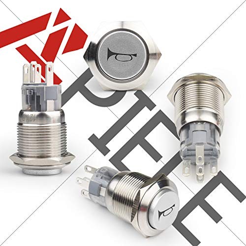 19mm 12V Momentary Speaker Horn Push Button Toggle Silver Shell-Blue HORN