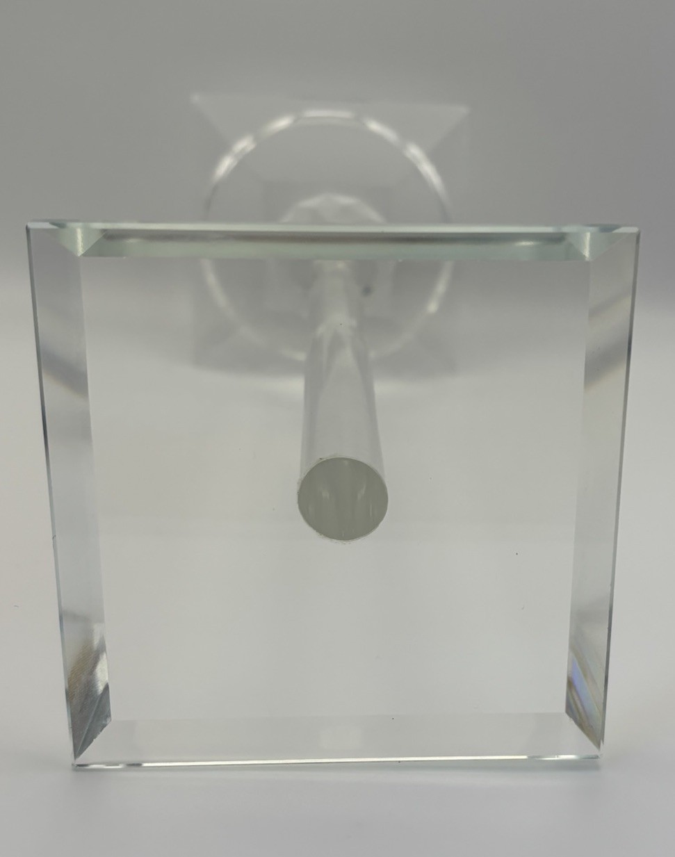 Crystal Faceted Candlesticks Pair 25cm Tall Modernist Art Glass