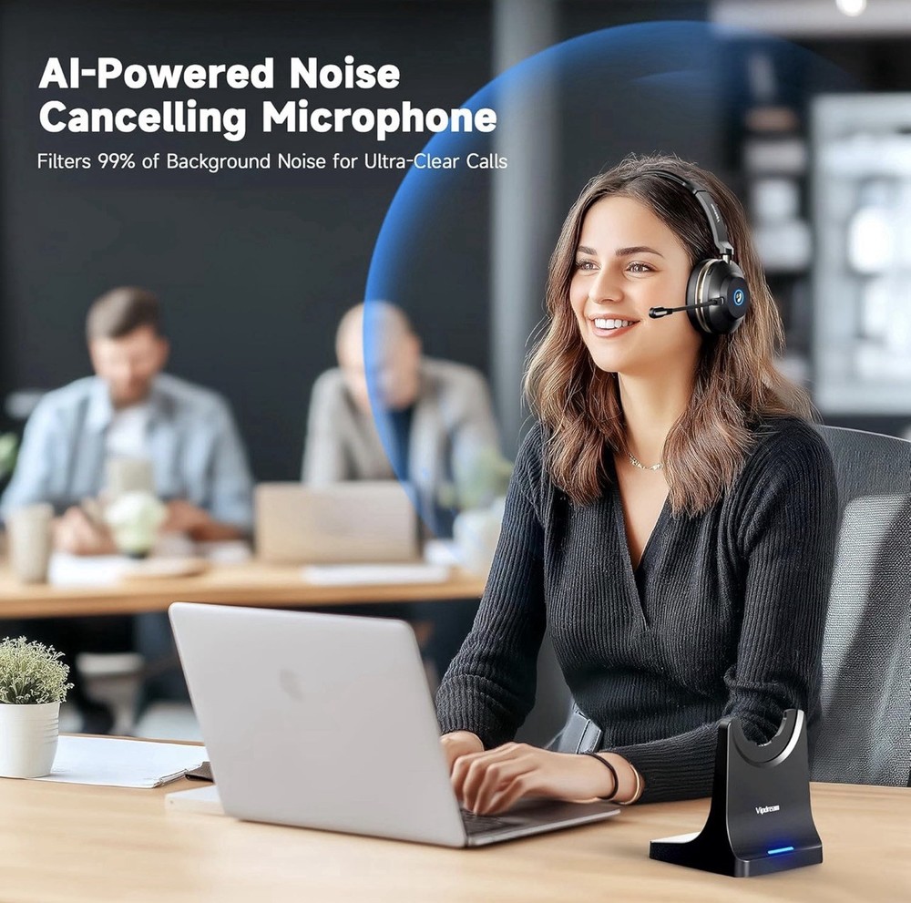 Vipdream Wireless Headset with Microphone for Work, Bluetooth 5.3 Computer Heads