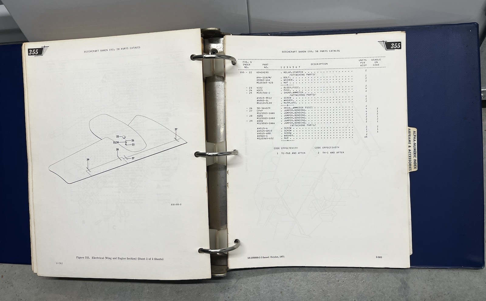 Beechcraft E55, 58 Baron Parts Catalog 58-590000-5 Original
