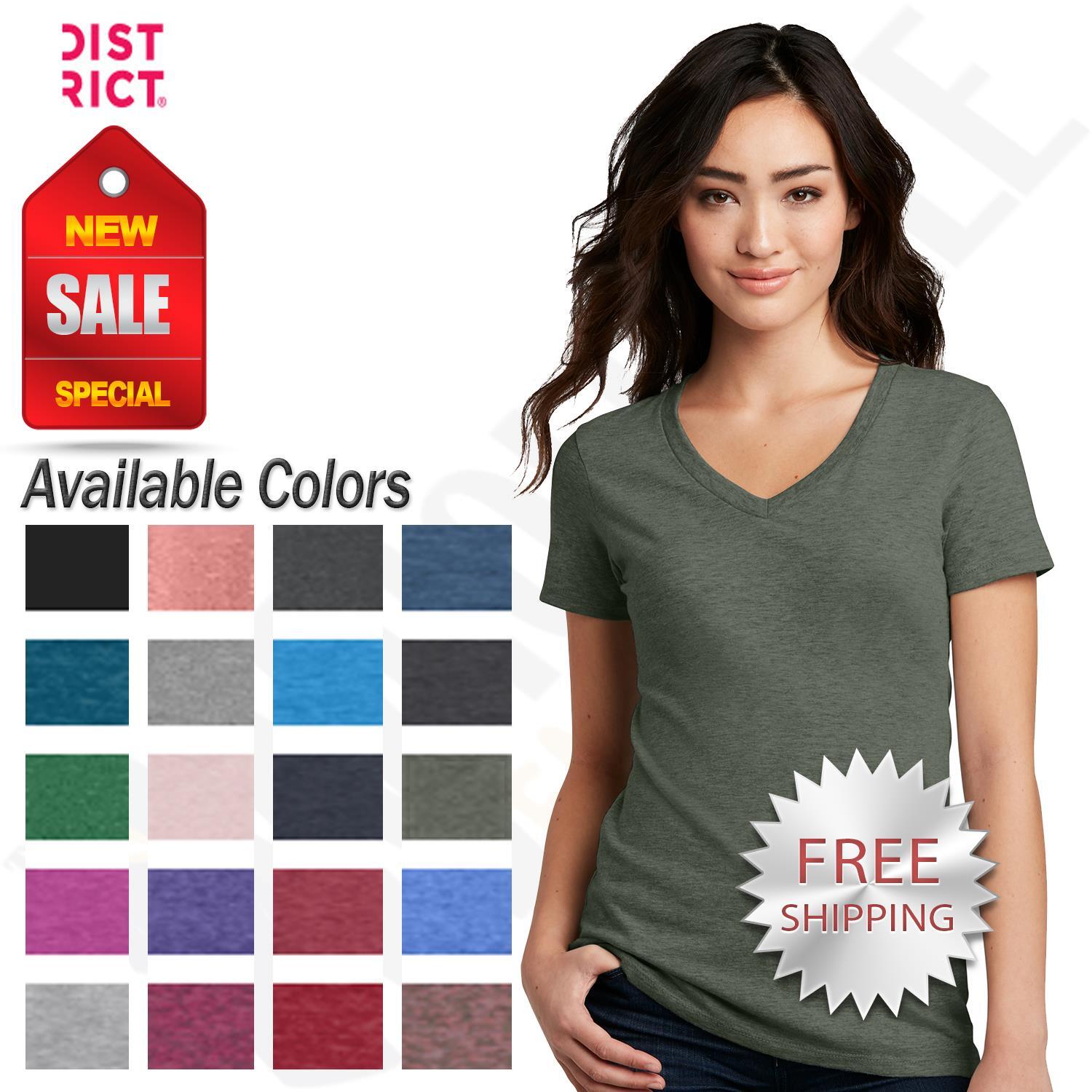 District Womens Short Sleeve Perfect Blend V Neck Stylish T-Shirt DM1190L