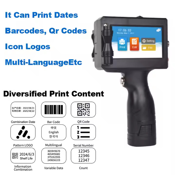 Handheld Inkjet Printer Gun Logo Date QR Barcode Batch Coding Machine