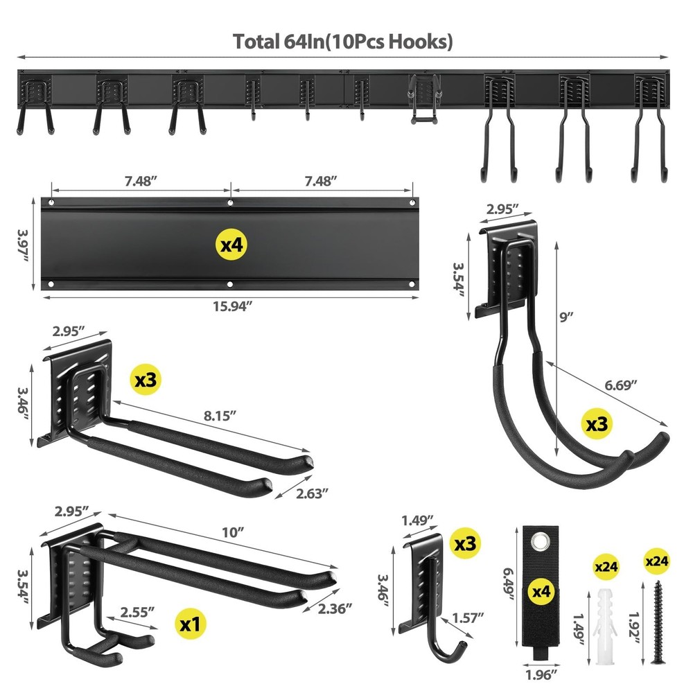Tool Storage Rack Wall Mount, 64 Inch Adjustable Garden Tool Organizer, Heavy...