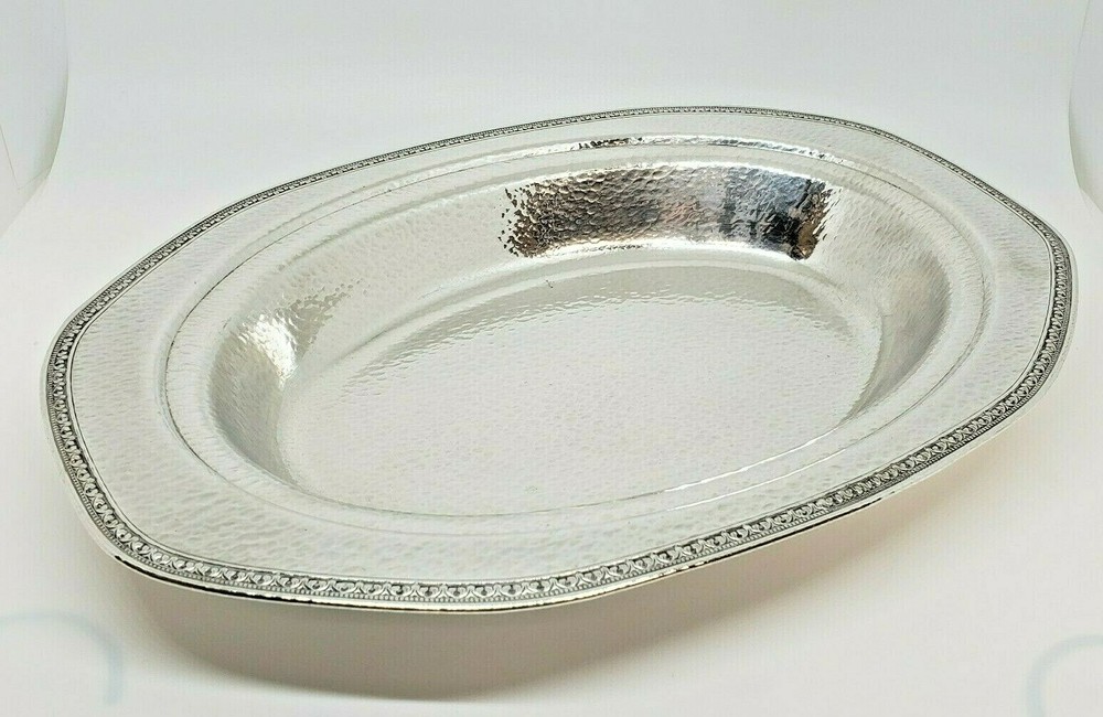 Homan Plate on Nickel Silver Oval Bread Bowl WM A Rogers USA Textured