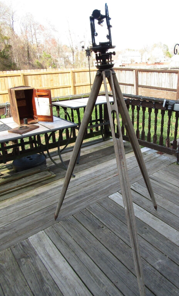 Antique Buff & Buff Metal Engineer Survey Transit- Tripod- Case #29639- Boston