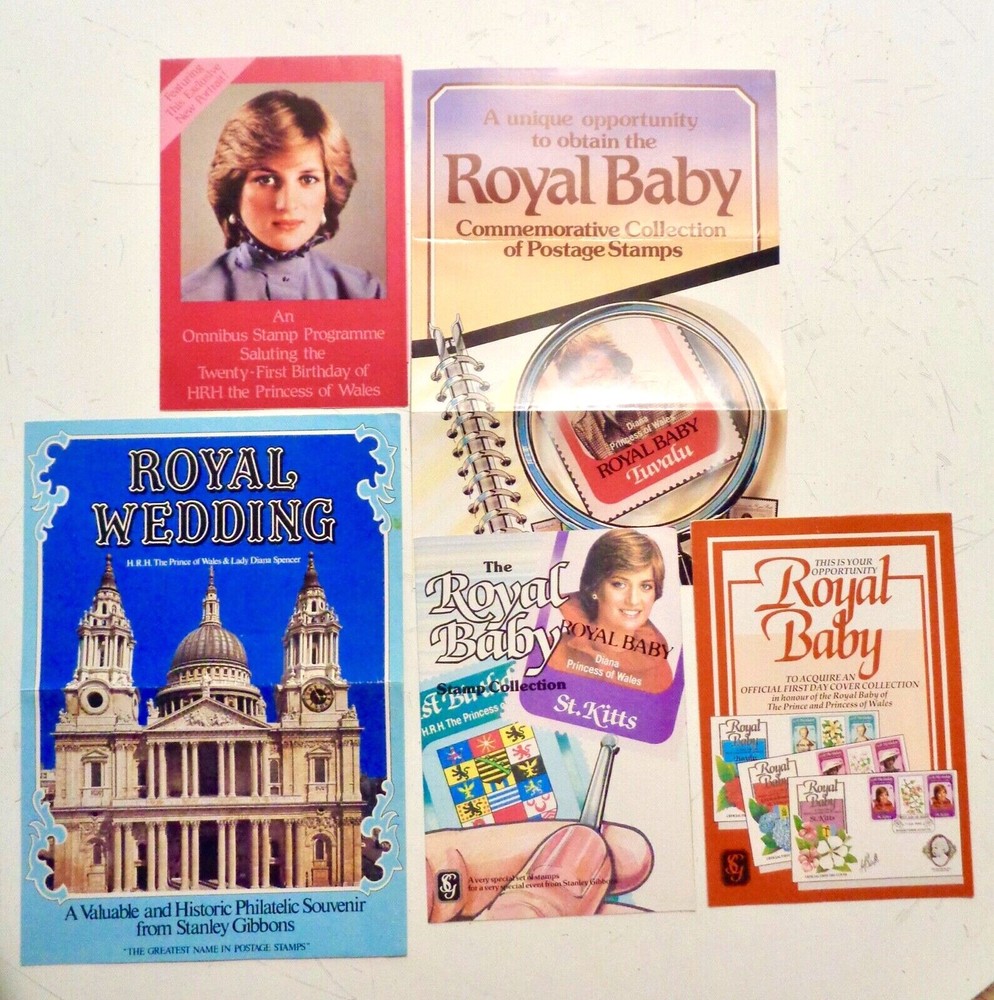 PRINCESS DIANA Vintage Stamp Brochures 1982 BIRTHDAY Royal Baby ROYAL WEDDING