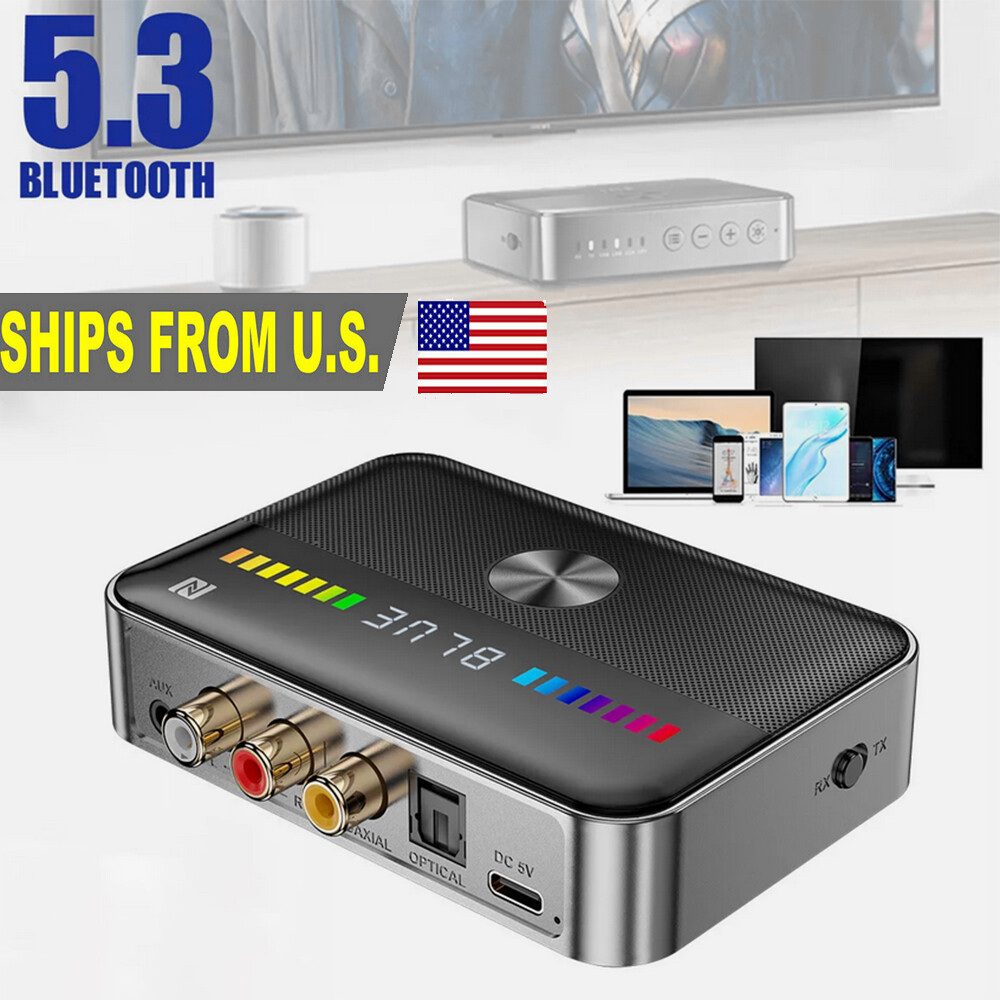 Bluetooth 5.3 Receiver Transmitter Wireless 3.5mm AUX NFC to 2 RCA Audio Adapter