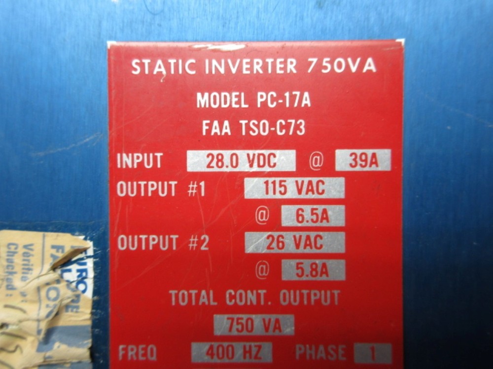 Flite-Tronics PC-17A Static Inverter 28V