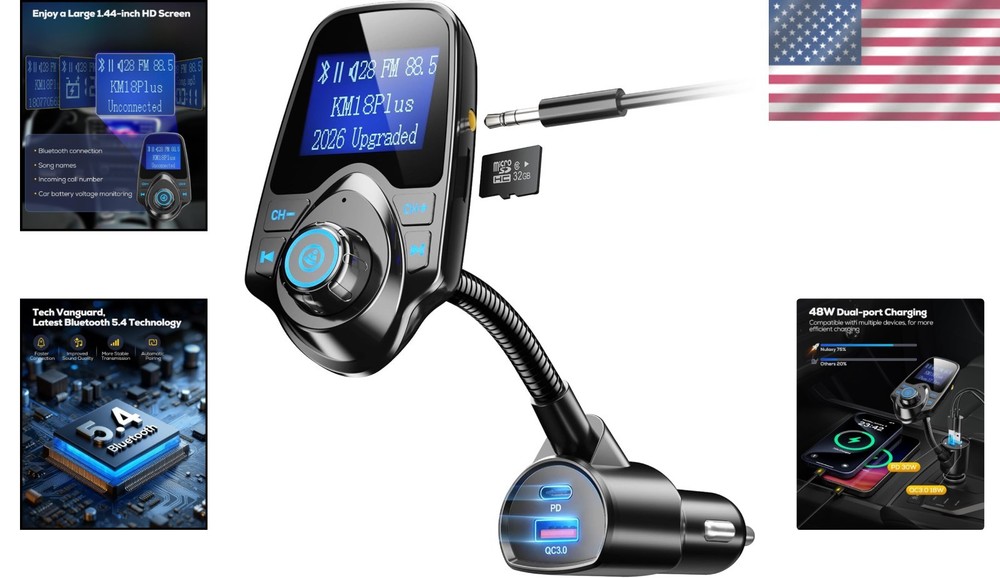 2026 KM18 Bluetooth Adapter with 1.44" Display: Charge & Connect with Ease