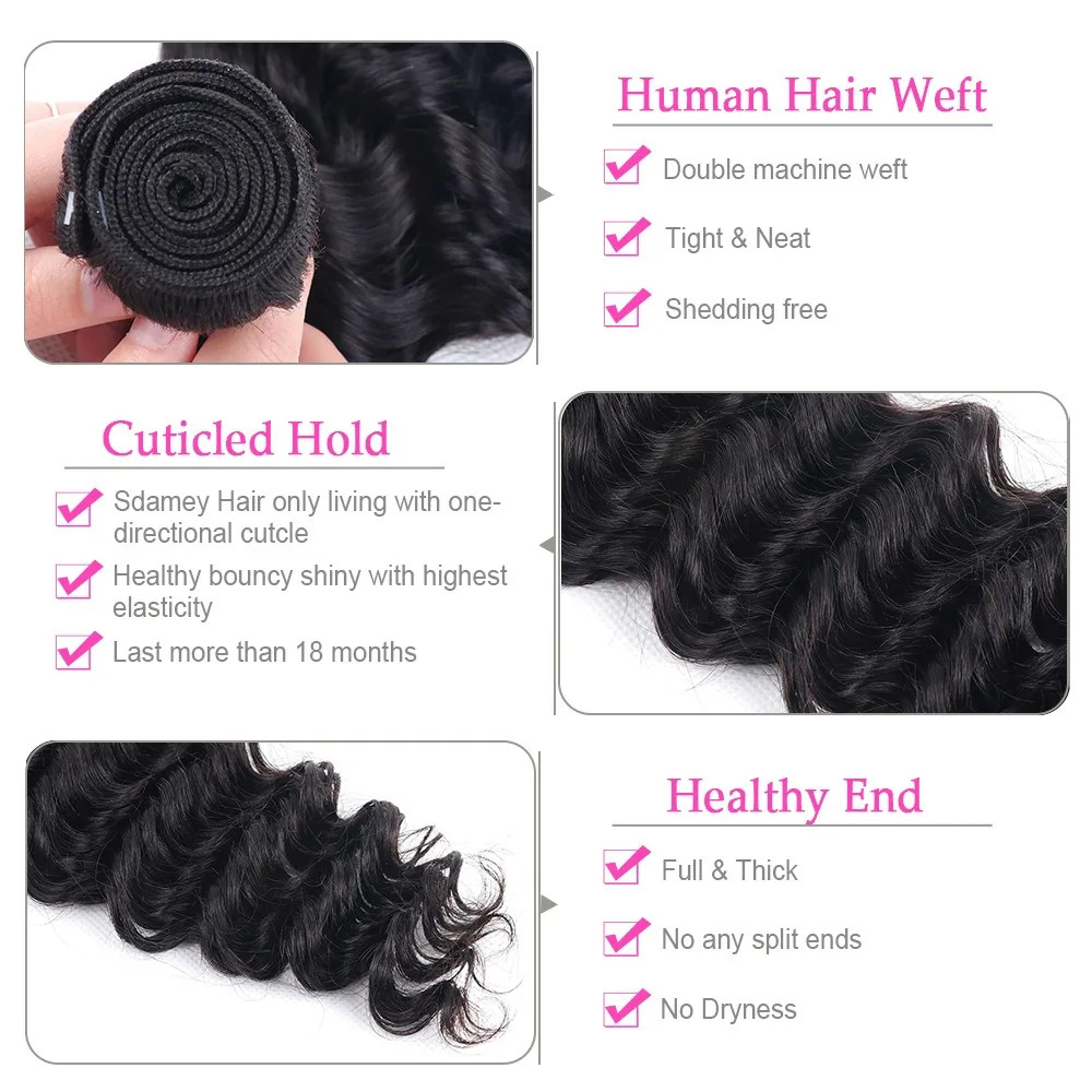 Deep Wave Brazilian Human Hair Bundles Natural Color Unprocessed Weave 30-40 Inc