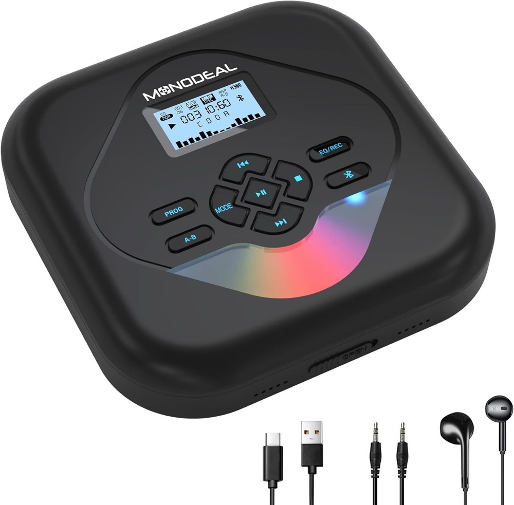 CD Player Portable,Bluetooth CD Player with Speakers,Rechargeable Player for ...