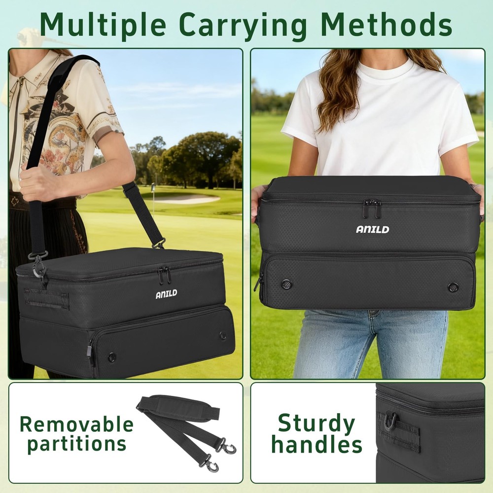 ANILD Golf Trunk Organizer, 2 Layer Storage Case with Separate Black