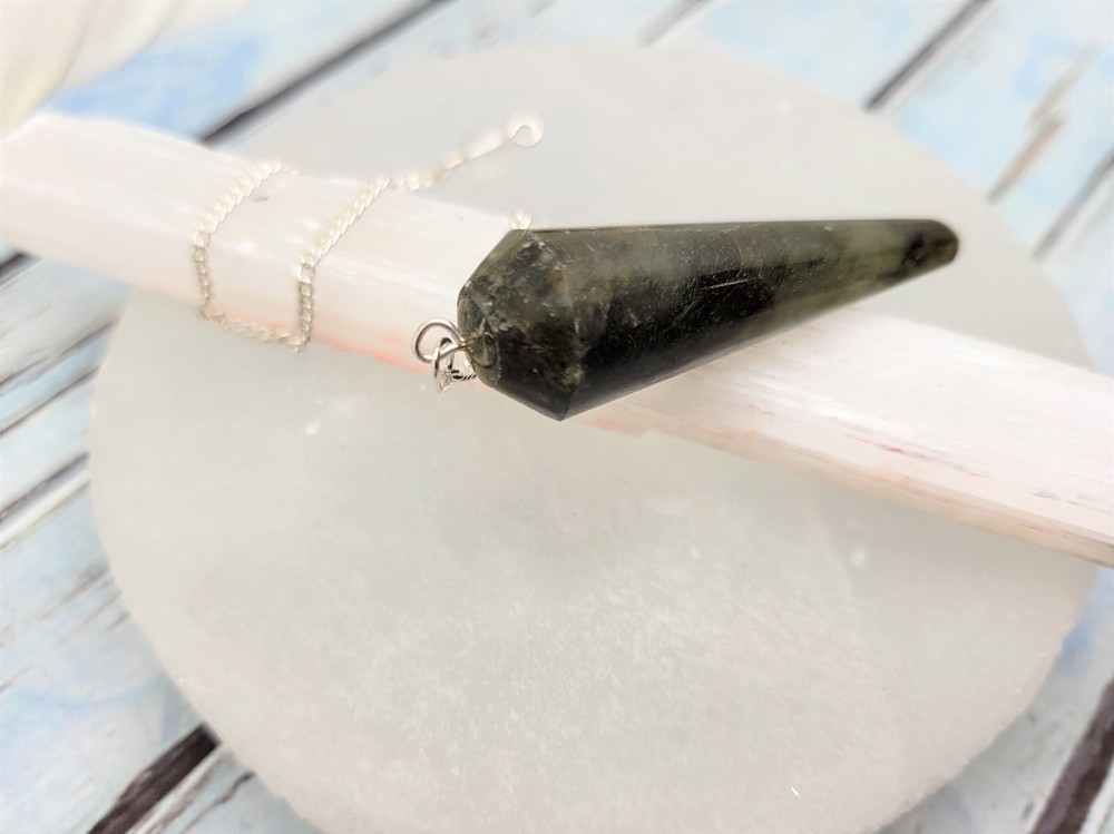 Natural Labradorite Pendulum with Bead, Smooth Round Pendulum / Healing Crystal