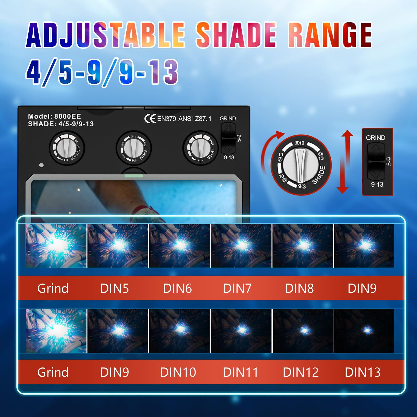 TRQWH True Color Auto Darkening Welding Lens 4 Arc Sensor Shade 4/5-13