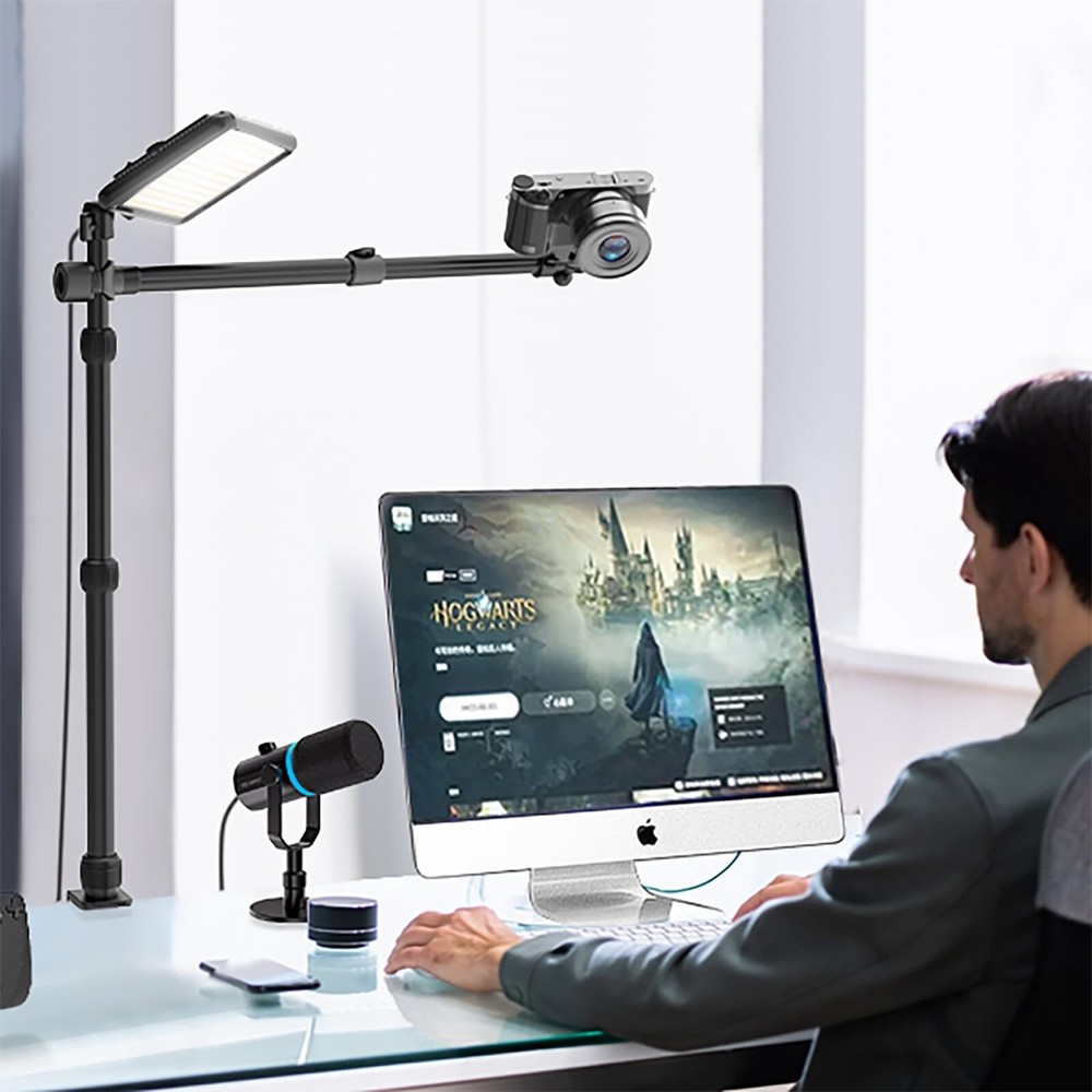 Overhead Camera Mount Table Stand with 2 Section Telescopic Arm, 13"-33" Adju...