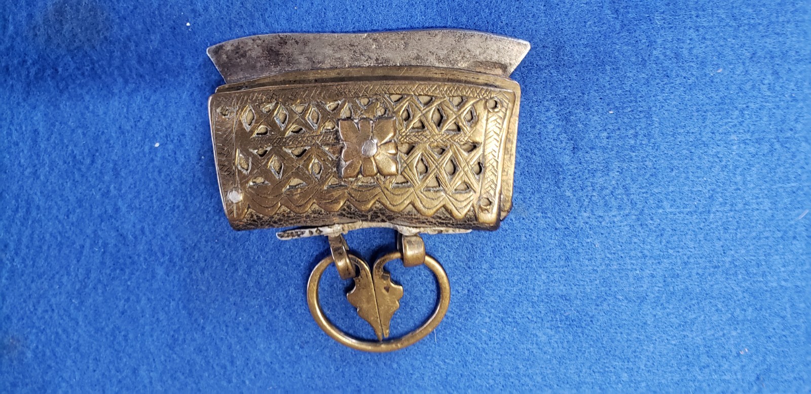 Antique Tibetan Fire, Flint Striker with Pouch Brass and Leather