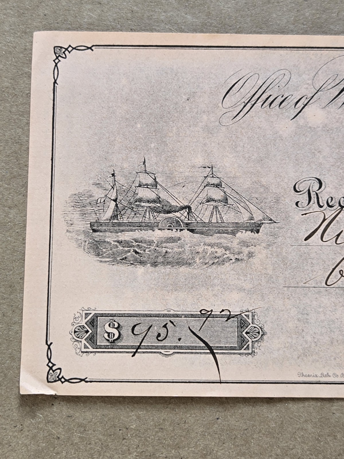 1879 Buffalo Importer Check - W.H. Glenny, Sons & Co. - Clipper Ship Graphic