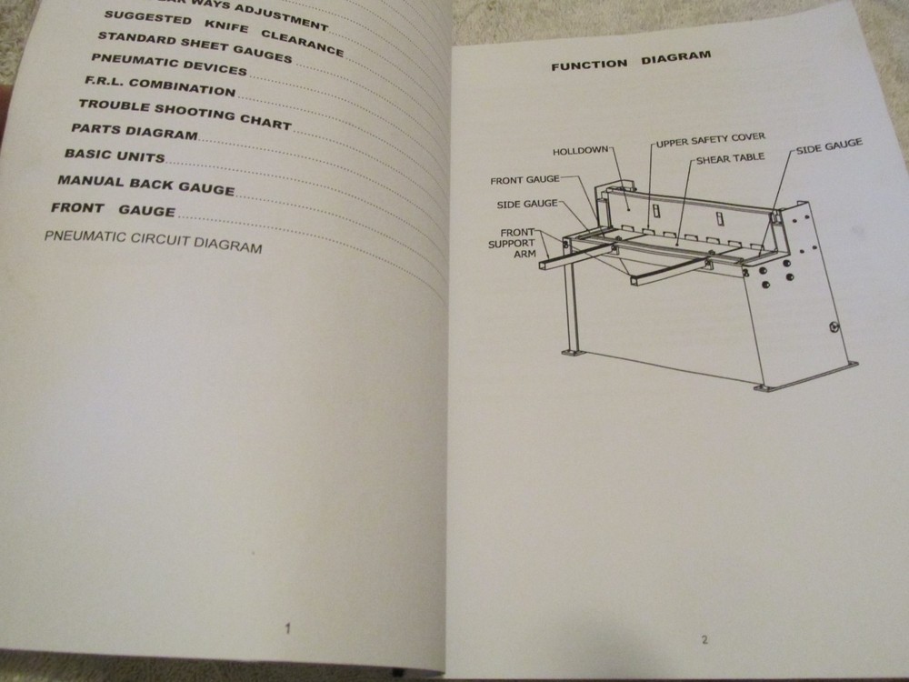Air Powered SHEAR MACHINE 52", Model A- 5216 Operating Instruction Manual