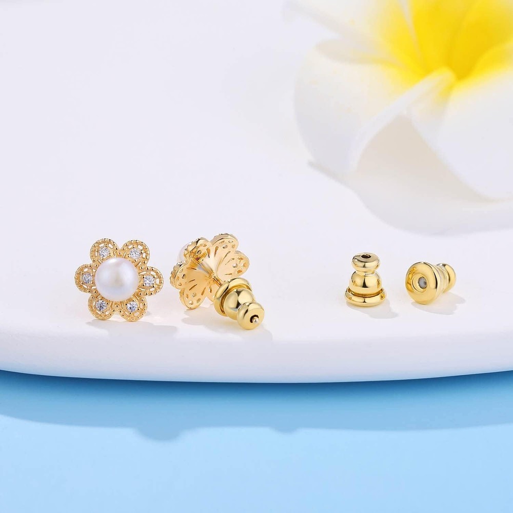 Locking Earring Backs for Studs, Hypoallergenic 18K Gold Bullet Earring Backs Re