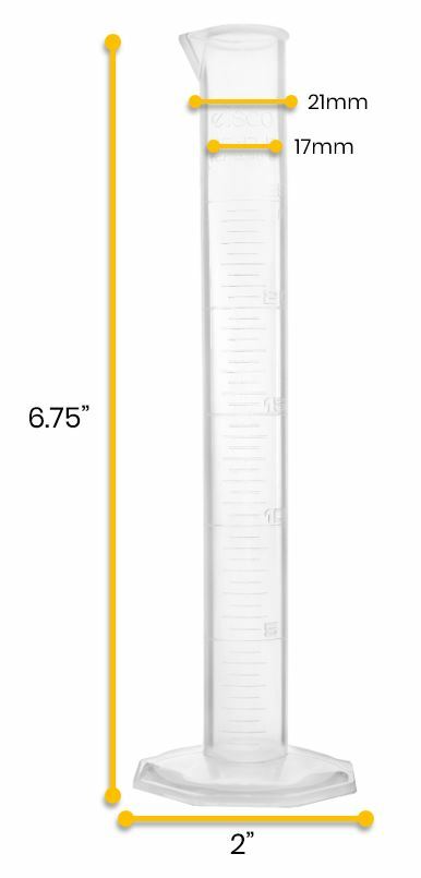 Eisco Labs 25ml Measuring Cylinders, Class B - Polypropylene - 12 Pack