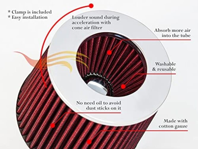 RED 89 mm Inlet Cold Air INTAKE Cone Replacement Performance Washable 3.5"