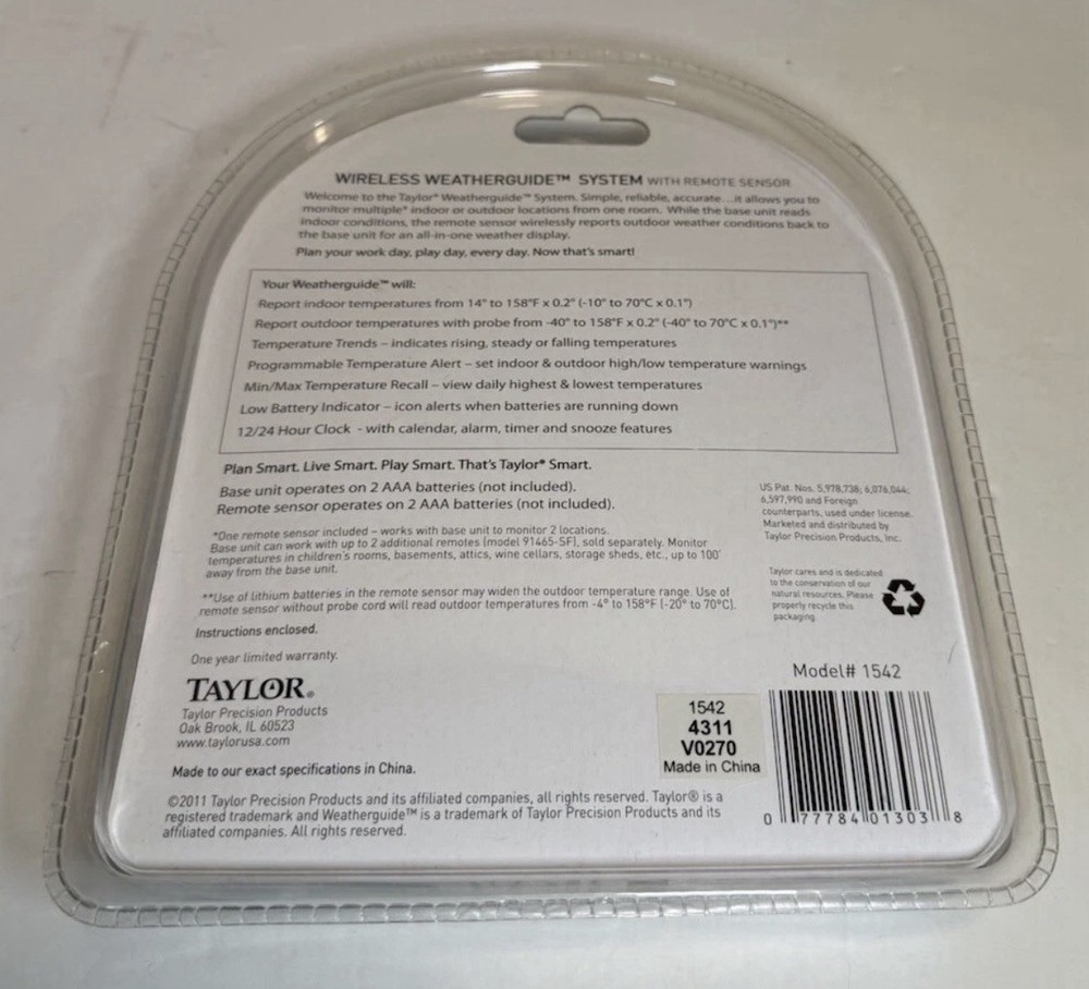Taylor Wireless Indoor/Outdoor Thermometer with Programmable Temperature Alert
