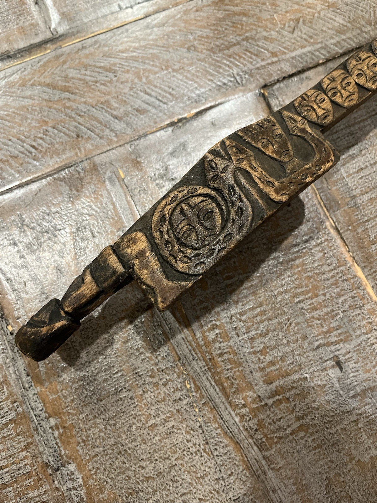 Antique Paiwan Noble Ceremonial Twin cup Linnak Hand Carve Taiwan Aboriginal 20”