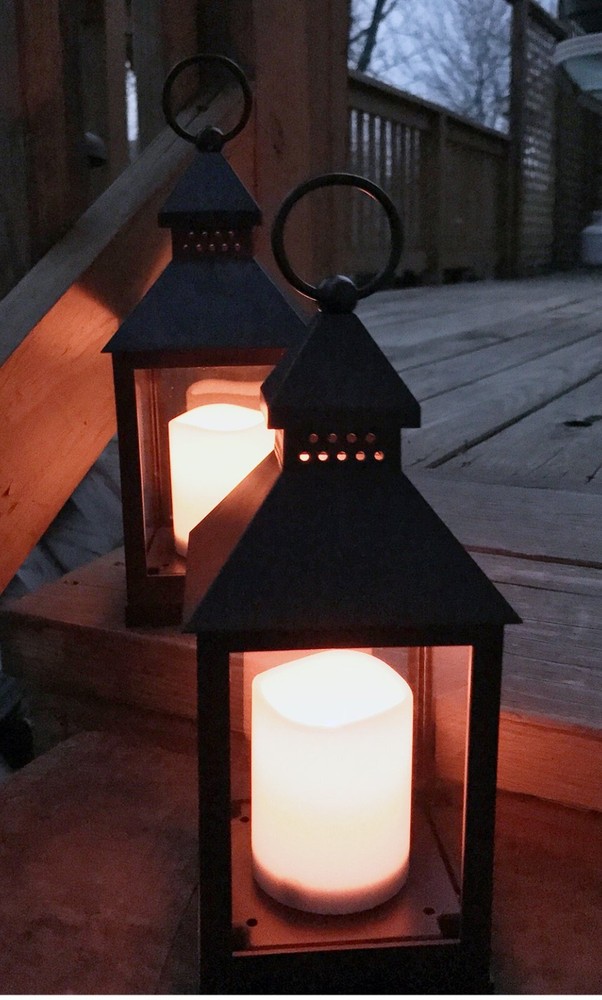 Black Decorative Lantern S/12 - 4 Hour Timer, Remote Control - 9 3/8"H #9634-12