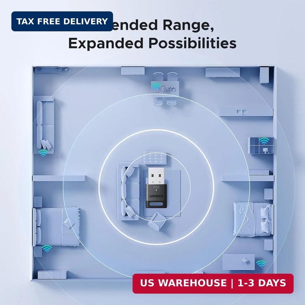 UGREEN USB Bluetooth Adapter for PC, Bluetooth 6.0 Dongle Receiver EDR & BLE, Pl