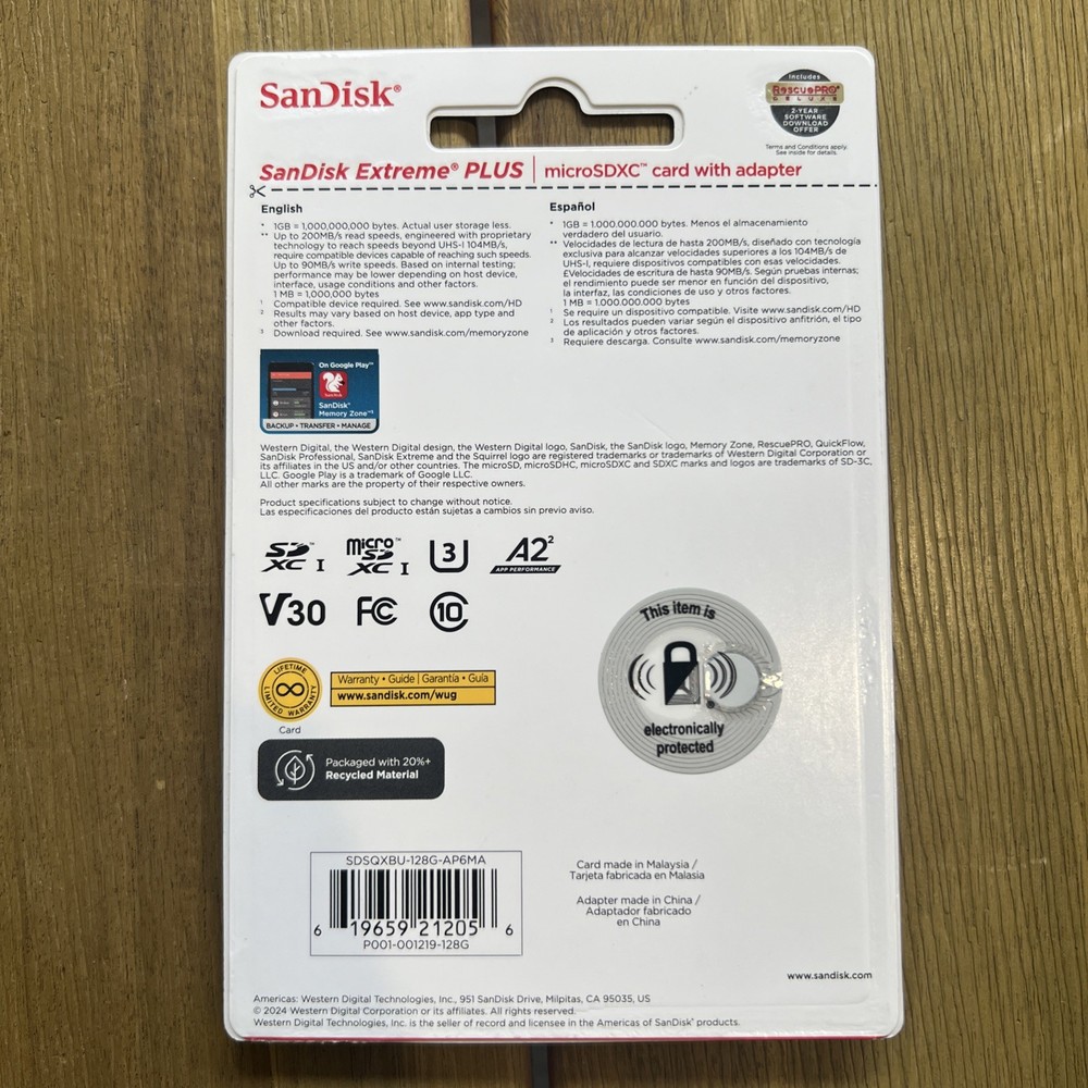 SanDisk Extreme Plus 128GB MicroSDXC Memory Card with Adapter