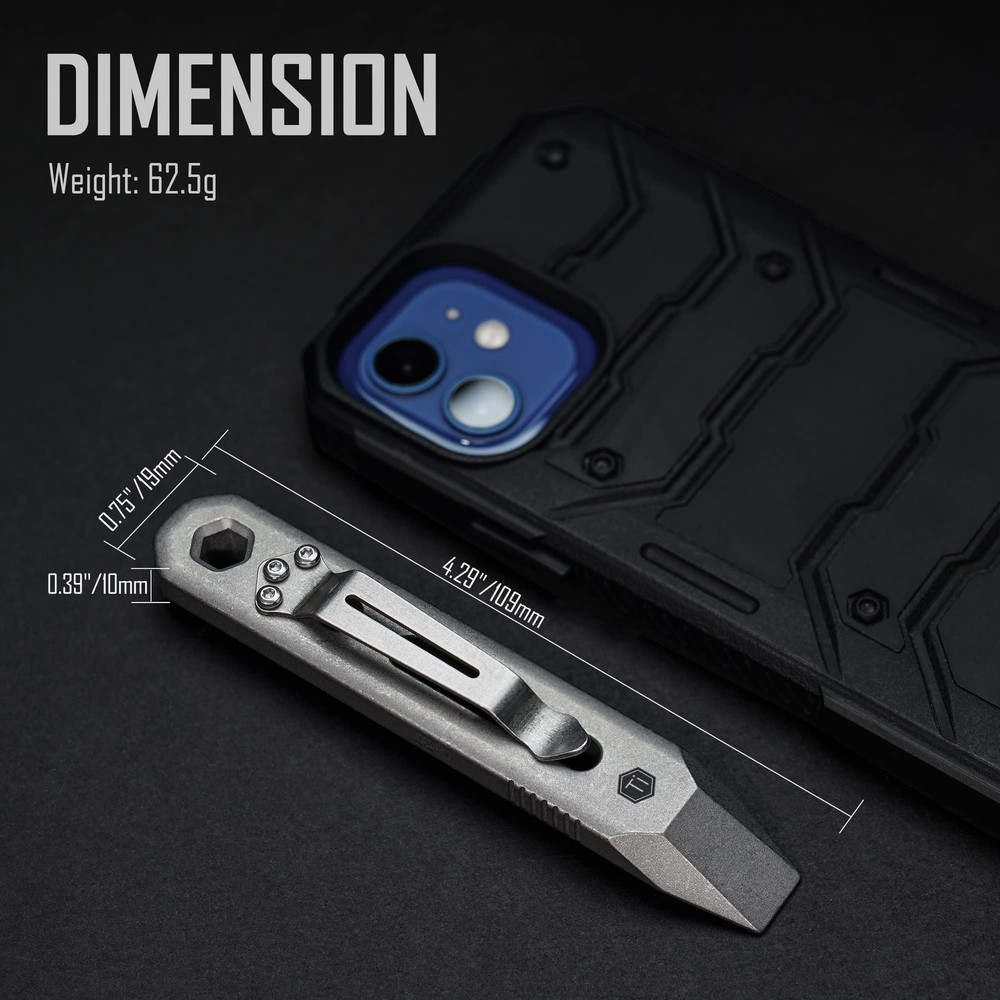 KR00 EDC Pocket Pry Bar Bit Bar Titanium Multitool with Pocket Clip