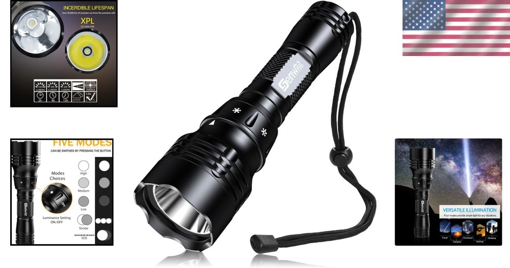Professional Diving Flashlight - 2000 Lumen Waterproof LED with 5 Light Modes