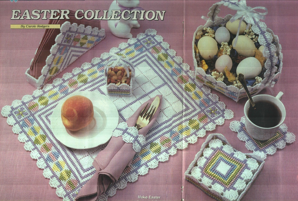EASTER COLLECTION PLACE MAT COASTERS BASKETS PLASTIC CANVAS PATTERN INSTRUCTIONS
