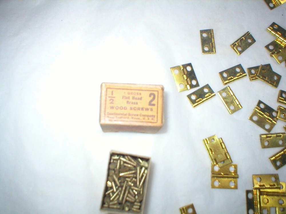 Vintage Solid Brass Hinges and Screws. 96 small hinges